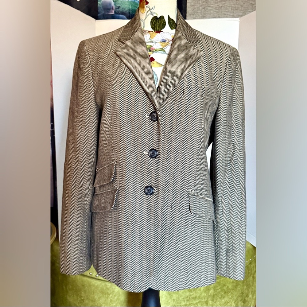 Chaps by Ralph Lauren Tan Herringbone Tailored Blazer
